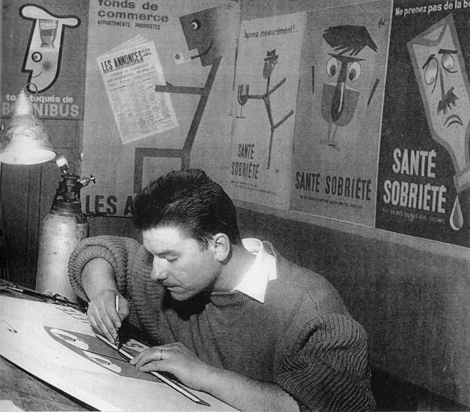Foré au travail sur une affiche pour la campagne anti-alcool, 1957.