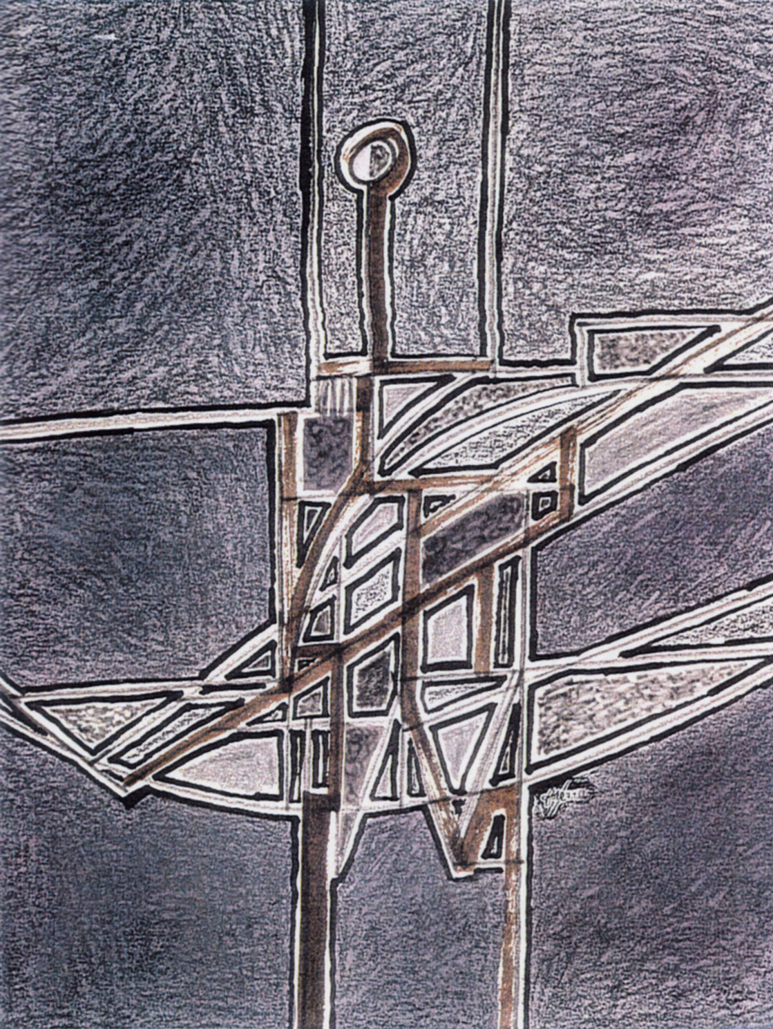 “Personnage aux deux appuis”, crayons, feutres, pastels, 38,8 x 32,7 cm ; Coll. Foré, 1966.