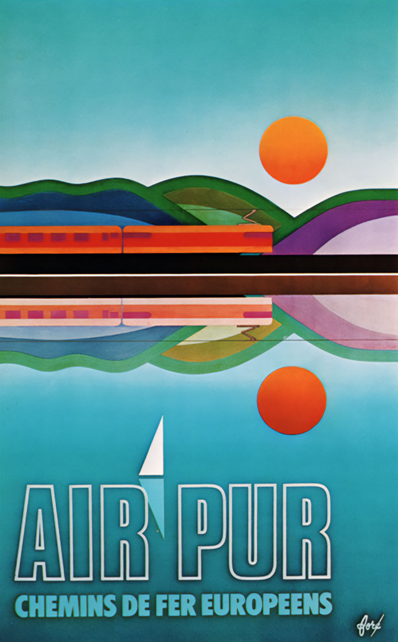 Affiche pour les Chemins de Fer Européens “Air pur”, 1974.